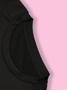 Letter Print Cropped Crew Neck Sexy Top Casual Sporty Short Sleeve Crop Top - 黑色 - 查看 3