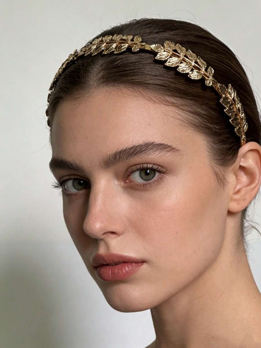 1pc Gold Leaf Headband, Retro Elegant Bridal Hair Accessory, Versatile Daily Wear - Gold - View 1