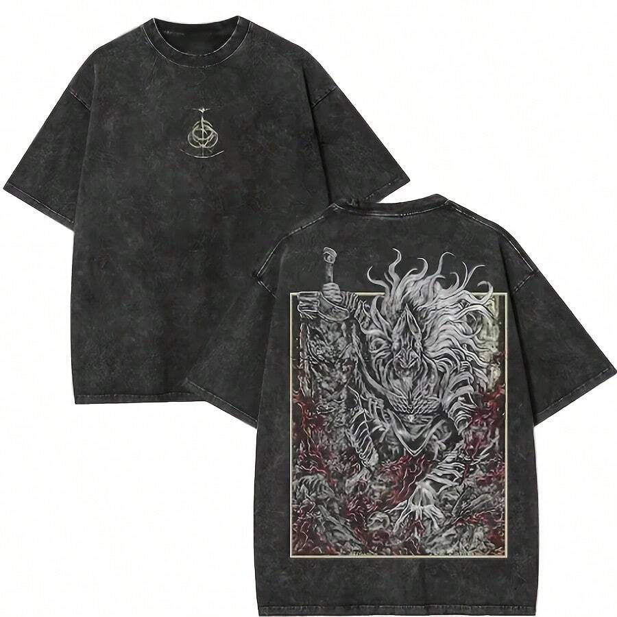 Maliketh Black Blade T-Shirt – Elden Ring Washed Tee Dark Fantasy Gamer Merch - 黑色 - 查看 1