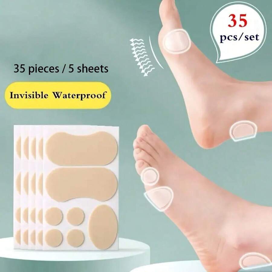 20-35pcs Invisible Waterproof Shoe Pads Set - High Heel And Loafer Heel Protectors, Anti-Slip Anti-Friction, Protect Shoes And Toes - Apricot - View 1