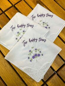 Wedding Embroidered Handkerchief With Fan-Shaped Lace Edge Design, Fun Blue Accessory For Bride's Wedding Day, Gift For Mother Of The Bride, Summer Birthday, Beach, Back To School Season, School Supplies, Room Decor - Multicolor - View 2