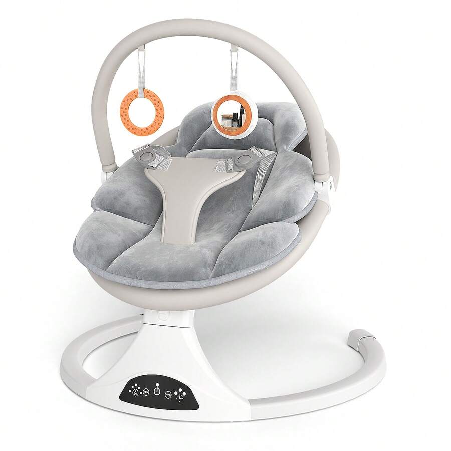 Baby Swings For Infants, Bluetooth Infant Swing With Music Speaker , 5 Speeds And Remote Control - Portable Baby Swing For Indoor And Outdoor (Beige) - 美規A型插(110-127V) - 查看 1