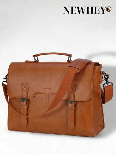 NEWHEY Men Messenger Bag Vintage 15.6 Inch Waterproof Leather Laptop Briefcase Large Satchel Shoulder Bag Retro Office College Computer Bag