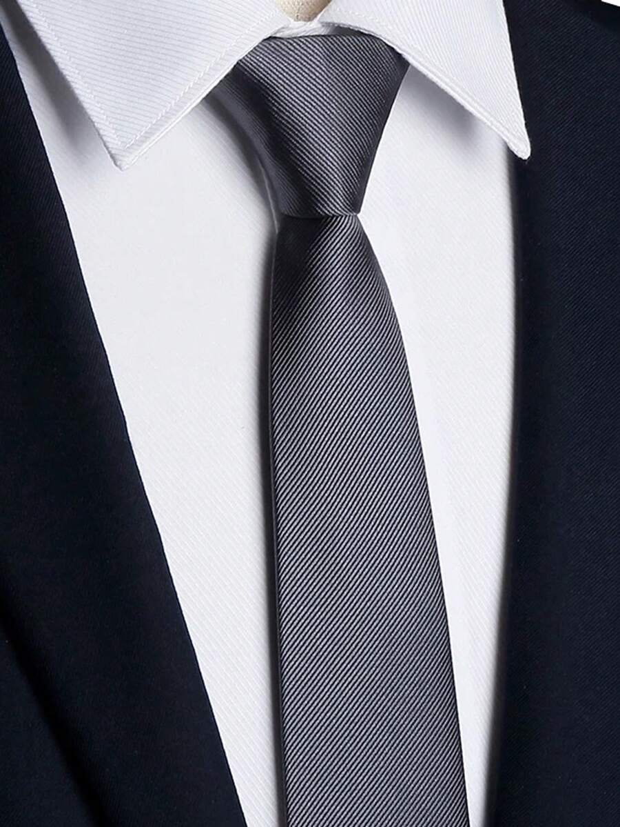 1pc 8cm Men's Solid Dark Gray Classic Casual Necktie - Dark Grey - View 1