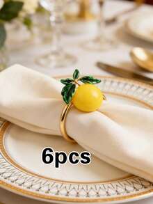2/4/6pcs Spring Lemon Napkin Rings, Suitable For Wedding Party Table Decor Napkin Holders, Fruit Lemon Napkin Rings - Multicolor - View 7