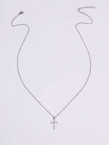 1pc Stainless Steel Cross Pendant Necklace With Zirconia, Suitable For Women's Daily Wear - Bạc - Xem 6