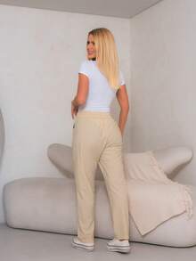 Women's Polyester Tie-Front Pants - Gold - View 3