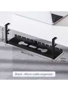 Under Desk Cable Management Tray, No Drilling Required, Metal Wire Cable Organizer Tray With Clips For Installation Under Desk, 3-Slot Cable Tray With Desk Cable Management And Organizer, Suitable For Home Office Standing Desks - Black - View 12