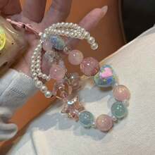 Pink Blue Multi-Element Lanyard INS Pastel Dreamy Heart & Bow Phone Case Lanyard CCD Camera Earphone Cover Pendant DIY Beaded Bracelet Spring Easter Gift - Multicolor - View 4