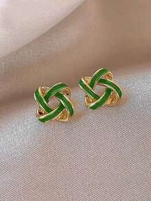 4 Pairs Minimalist Fashion Unique Design Elegant Knotted Glazed Earrings Set, Suitable For Casual, Gathering, Party Wear (Excluding Gift Box) - Multicolor - View 8