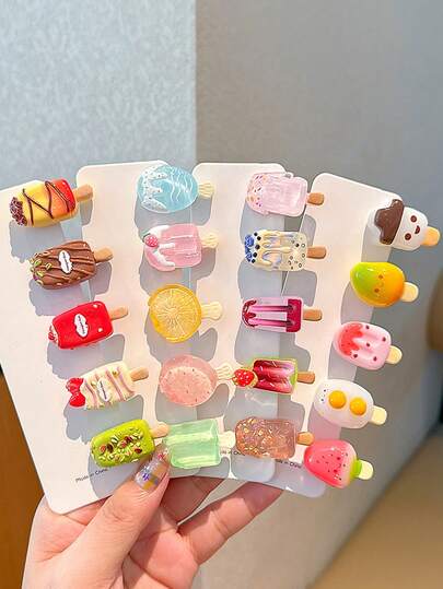 5件套多巴胺创意Y2K甜美冰淇淋发夹套装 - 彩色树脂发夹，光滑不锋利，适合女孩日常、上学、生日派对和节日聚会等场合佩戴（无卡纸包装）