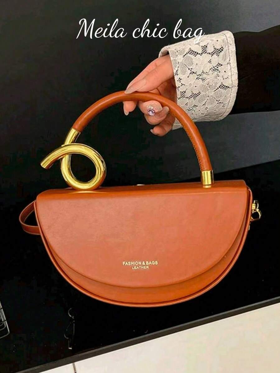 Niche Design Women's Handbag, Fashionable Retro High-Quality Textured Messenger Bag, Solid Color Versatile Underarm Saddle Bag, Casual And Versatile Style, Suitable For Daily Outings, Travel, And Office Workers Commuting - 棕色 - 查看 1