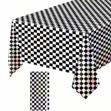 1 Pack Pink & Rainbow Plaid Disposable Holographic Foil Tablecloth, Plastic Laser Rectangle Tablecloth Suitable For Picnic, Birthday Party, Racing Event - Multicolor - View 8