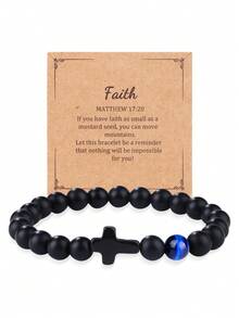 新款哑光串珠手链,配虎眼石和小十字架吊坠,黑曜石手链 - 手鍊 - 查看 19