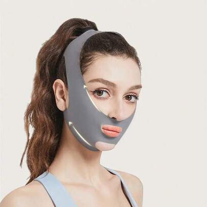 Adjustable Face Training Strap | Sleep Mask, Gray And Pink V-Shaped Bandage For Lifting And Tightening, Non-Seamless Design, Suitable For Relaxation And Sleep, Suitable For Watching TV, Exercise Or Gaming | Comfortable To Wear
