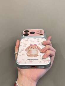 New Fashionable Cute Electroplated Matte Frame Cartoon Bow Flower Rabbit Phone Case, Suitable For IPhone 17 Pro Max, 17 Pro, 17 Air, 16, 15, 14 Plus, 13, 12 Pro Max, 11, Luxury Shiny Protective Soft Phone Cover - Pink - View 4