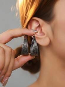 一对欧美时尚几何圆形纹理多层复古耳环，适合节日佩戴 - 金黃色耳環款 - 查看 18