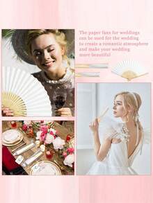 Elegant Folding Hand Fan Set, Includes Thank You Card And Gift Bag, Bride's Bamboo Hand Fan, Suitable As Bridesmaid Gift And Wedding Decor, Perfect For Parties, Events And Summer Accessories - White - View 4