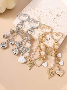 1个串珠心形钥匙扣，水晶心形钥匙圈，女孩包包挂饰 - 彩色 - 查看 1
