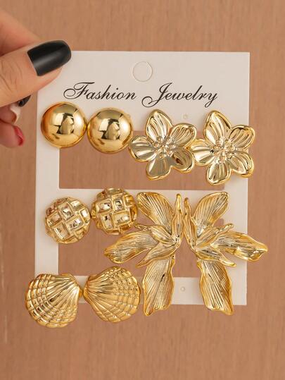 Retro 3D Floral & Leaf Design Earrings, Luxury Exaggerated Earrings, Fashion Jewelry