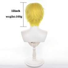 12英寸短直金发波波头海贼王山治假发长灰色合成动漫万圣节派对耐热假发 - 薑色 - 查看 4