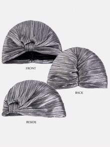 1件装女士奢华金箔褶皱头巾帽，打结头巾，日常时尚配饰 - 彩色 - 查看 4