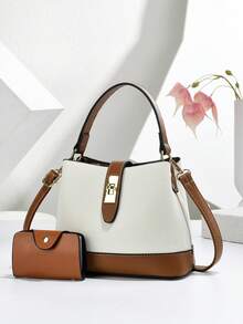 2026新款大容量时尚百搭女士水桶包套装，简约时尚单肩斜挎包，休闲优雅手提包 - 焦糖色 - 查看 8