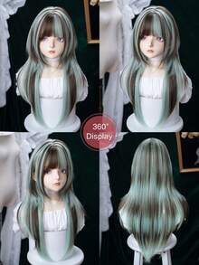 alicegarden 28-Inch Long Synthetic Wig Featuring A Natural Straight Style A Stunning Multicolor. Designed With Bangs , This False Hairpiece Is Perfect For Ms Daily Use, Offering A Natural And Realistic Appearance That Mimics Gift For Ladies. - Multicolor - View 7