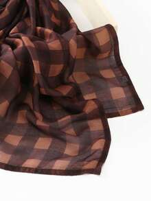 1 chiếc khăn trùm đầu Hijab thời trang nữ đa năng màu đỏ nâu kẻ caro kiểu Bohemian, phù hợp cho mọi mùa, mềm mại và thân thiện với da, khăn trùm đầu Hồi giáo, hàng mới năm 2026. - kẻ sọc màu nâu đỏ - Xem 7