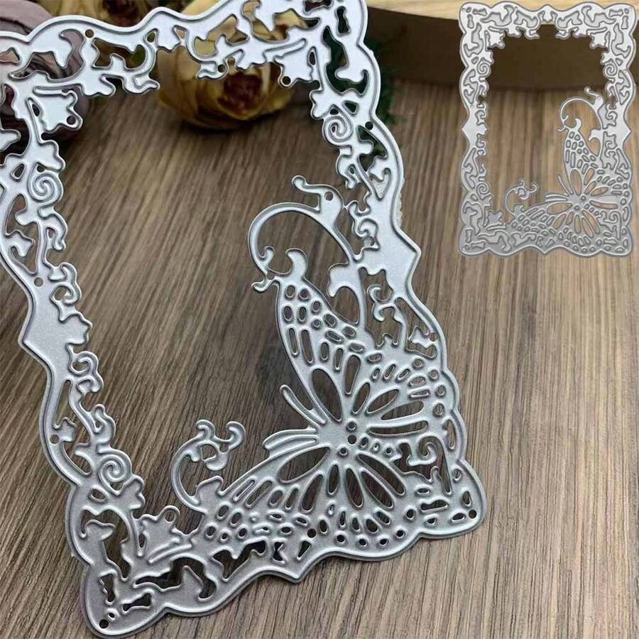 Metal Cutting Dies, Butterfly Background Decorative Embossing Template, Suitable For DIY Scrapbooking, Album Decoration, Handmade Paper Card Making, Gift Packaging And Greeting Card Creation - Silver - View 1