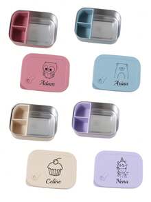 Kids Personalized Lunch Box 1200ml Stainless Steel Inner 3 Compartments Silicone Bento Box Cartoon Pattern Custom Name Leakproof Food Container, Back To School - Multicolor - View 4
