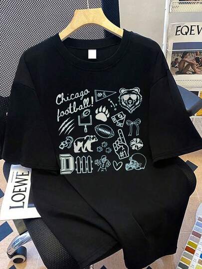 大码女式T恤，印有品牌标志和图案，休闲百搭，适合日常穿着、外出、度假、海滩派对、音乐节、旅行、通勤等场合。是夏季度假装扮、母亲节礼物、毕业短袖上衣、返校装、毕业典礼、女教师装、夏季亲友聚会装的理想之选。女士夏季服装，女士度假服装，黑色