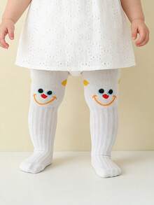 2pcs Girls' Cute Bug & Face Cotton Tights, Breathable Thin Leggings For Spring/Summer - White - View 4