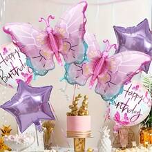 5pcs Butterfly Aluminum Foil Balloon Set, Helium Metallic Balloons Suitable For Birthday Party Decorations And Various Celebrations - View 4