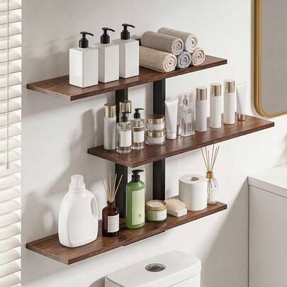 رف تخزين جداري خشبي، رف جداري مثبت على الحائط للغرفة المعيشية، رف تخزين جداري مسطح