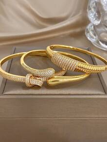 Elegant & Delicate Twisted Bangle Set, 18K Gold Plated Thin Bracelets For Women, Suitable For Daily Wear, Party, Valentine's Day, Wedding, Music Festival, Mother's Day, Jewelry Gift - Multicolor - View 12