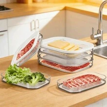 Compartiment de congélateur transparent 1/2/3/4 couches, empilable, rangement en couches sans mélange de saveurs, convient pour le stockage de la viande et du bacon. Convient pour la réfrigération de l'eau, les fruits et la viande, la préparation en cuisine, les pique-niques en plein air, etc. - Multicolore - Voir 2