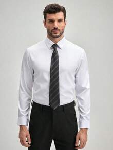 Officeau Men's White Long Sleeve Dress Shirt, For Formal Business/ Office - White - View 2