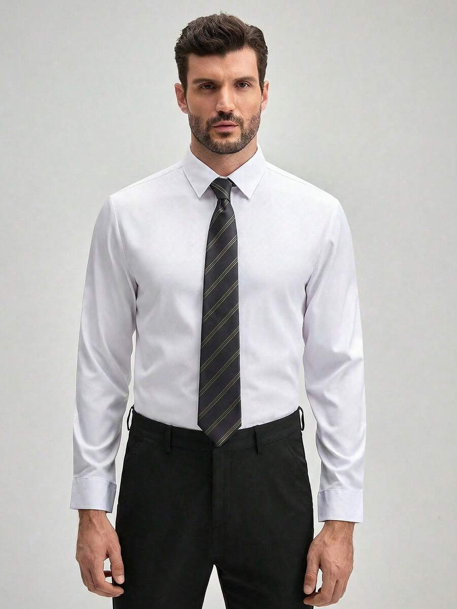 Officeau Men's White Long Sleeve Dress Shirt, For Formal Business/ Office
