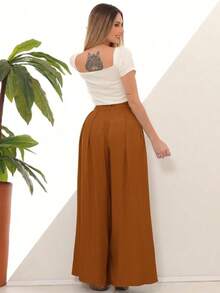 Women's Wide Leg High Waist Wide Leg Pants - Amber Brown - View 7