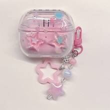 新款透明彩色星星可爱吊坠，适用于三星 Buds FE/Buds3/3Pro/3FE/CORE/Buds4/4Pro 保护壳、Galaxy Buds Pro、Galaxy Buds Live 无线蓝牙耳机保护壳、Buds2/2Pro 耳机保护壳、透明耳机充电盒 - 星星粉紅色 - 查看 6