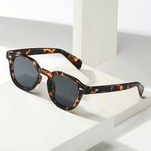 1副复古圆形镜框高品质个性化简约时尚眼镜，适合旅行、海滩和日常佩戴 - 玳瑁框黑灰片 - 查看 7