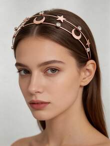 Băng đô trang trí ngôi sao và đá Rhinestone cho trang phục thường ngày khi đi chơi, vương miện thanh lịch, băng đô, băng đô vòng tóc, phụ kiện đội đầu - Vàng - Xem 5
