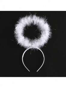 1/2 chiếc băng đô cài tóc hình vầng hào quang thiên thần thanh lịch, phụ kiện đội đầu bằng lông vũ mềm mại, phụ kiện trang phục công chúa dành cho nữ. - Xem 3