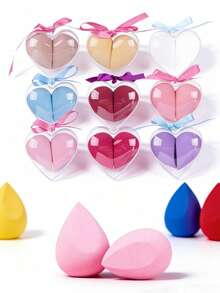 2个/套 水滴形化妆海绵，心形包装设计；柔软无乳胶化妆粉扑，适合湿用。（1个包装盒，2个化妆海绵） - 彩色 - 查看 1