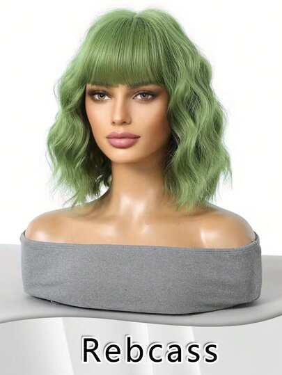 Elegant Short Curly Bob Wig For Women - Natural Looking Synthetic Hair, Versatile For All Occasions 12 Inch Short Curly Wavy Bob White/Light Red/Red/Light Green Wig With Bangs Women's Natural And Beautiful Synthetic Soft Fake Fiber Hair Beautiful Synthetic Soft Fake Fiber Hair Perfect For Beginners And Various Occasions Heat-Resistant Fiber Hair For Cosplay, Anime Style, Rose Net Cap, Ideal For Women'S Parties And Events, Anime Hair Accessor