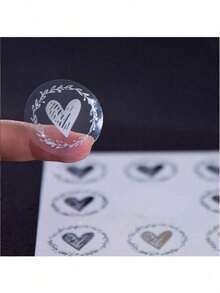 100pcs/Pack Transparent Heart Shaped Envelope Sealing Stickers, Round Transparent Heart Labels, Gift Packaging Decorative Stickers - Multicolor - View 5