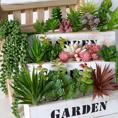 12 piezas/6 piezas/2 piezas - Maceta de planta suculenta artificial, decoración central de mesa, decoración de plantas verdes en el alféizar de la ventana, una variedad de plantas realistas sin maceta, textura falsa de suculentas, tallo de cactus de plástico realista, jardín de suculentas, decoración del hogar (sin maceta), regalo (color aleatorio)