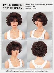 7JHH WIGS 女士短款摩卡棕色复古卷发假发，10英寸，蓬松飘逸，带刘海，采用耐热合成纤维制成，适合派对、日常佩戴和角色扮演。 - 紅木色 - 查看 7