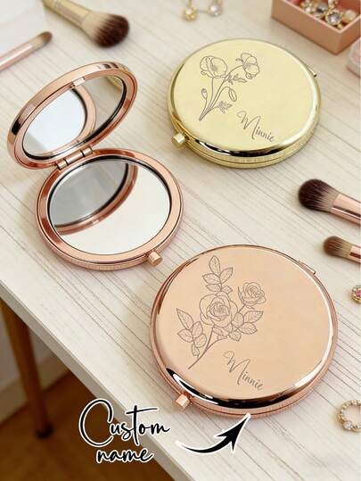 1PC Personalized Custom Floral Butterfly Pattern Small Pocket Makeup Mirror, Portable, Foldable And Reversible Makeup Mirror, Girl Touch-Up Mirror, A Warm Gift For Daughters, Sisters And Best Friends, Christmas Gift, Foldable Makeup Mirror, Teachers' Day, Wedding Birthday, Halloween And Christmas Gift